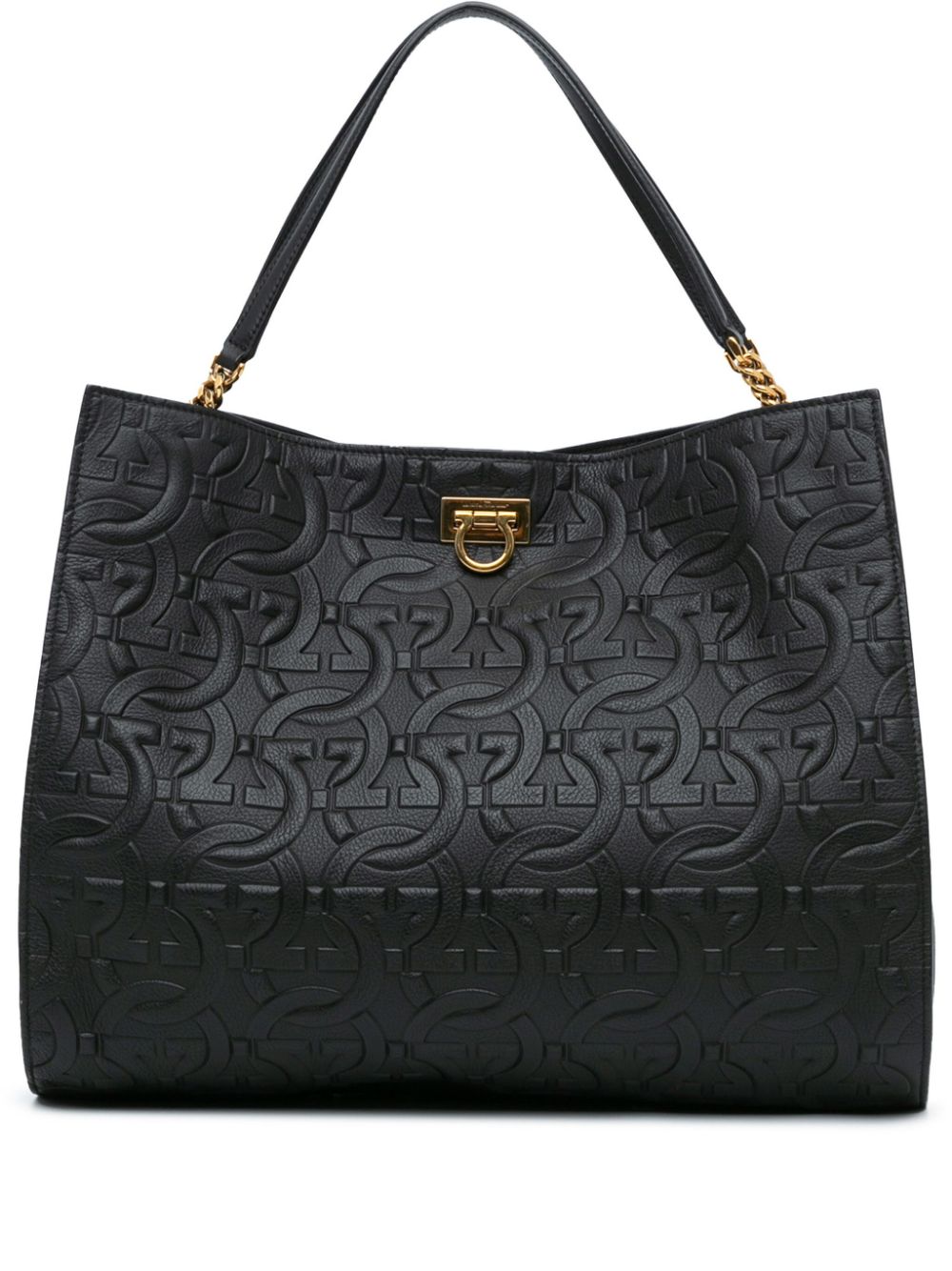 Ferragamo Pre-Owned 2021 Gancini Calfskin Embossed Trifolio tote bag - Black von Ferragamo Pre-Owned