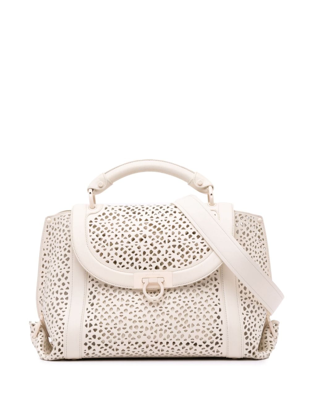 Ferragamo Pre-Owned 2021 Leather Laser Cut Gancini Sofia satchel - White von Ferragamo Pre-Owned