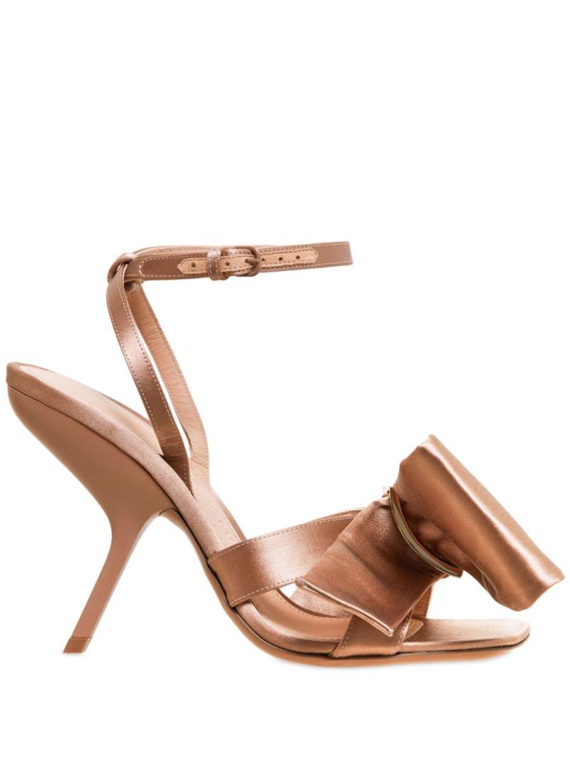 Ferragamo 105mm asymmetric-bow satin sandals - Neutrals von Ferragamo