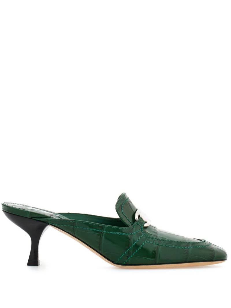 Ferragamo 55mm crocodile-embossed buckled mules - Green von Ferragamo