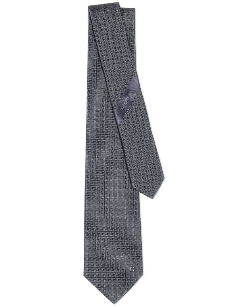 Ferragamo Gancini-jacquard silk tie - Grey von Ferragamo