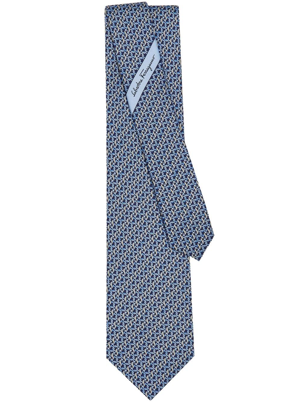 Ferragamo Gancini-print silk tie - Blue von Ferragamo