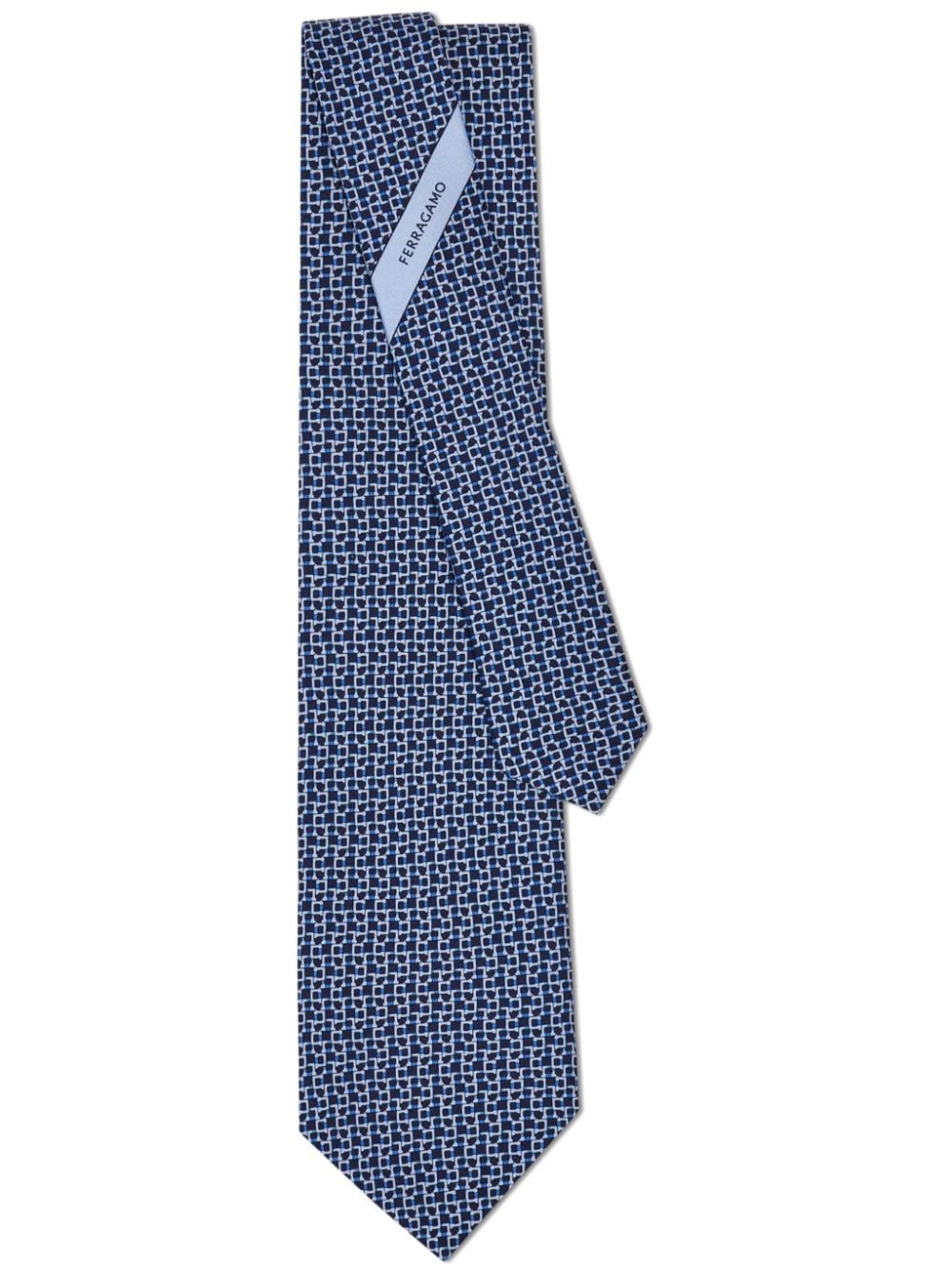 Ferragamo Gancini-print silk tie - Blue von Ferragamo