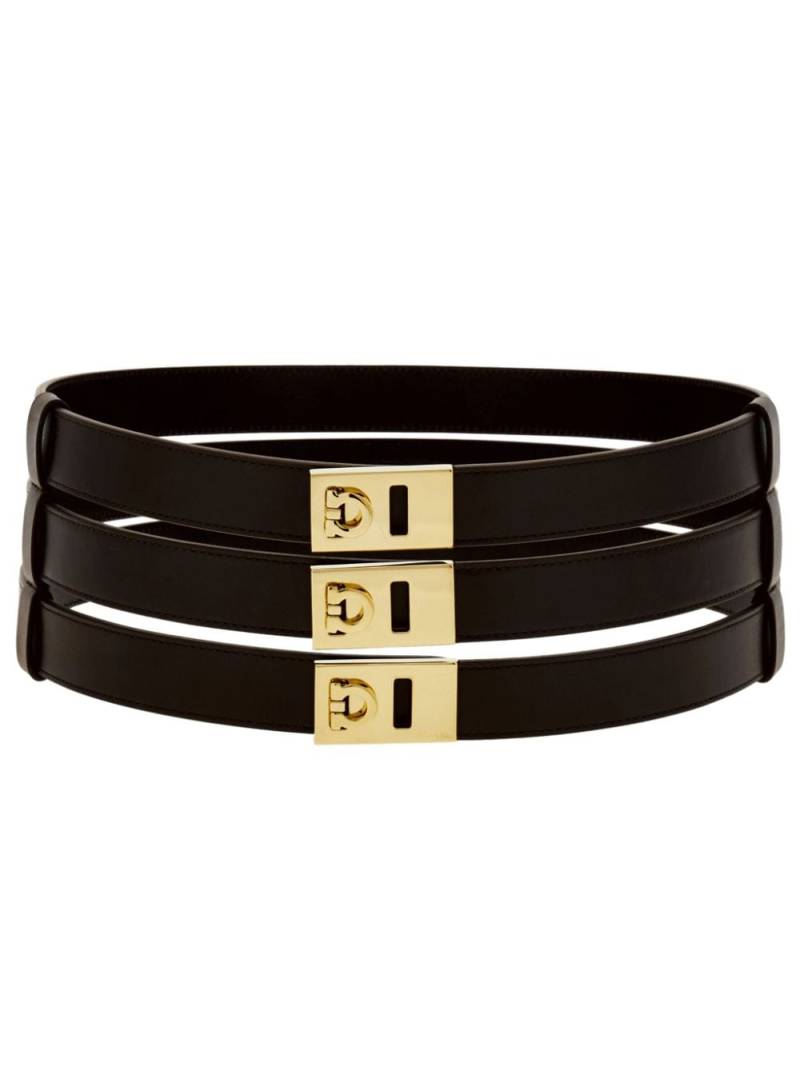 Ferragamo Gancini three-strap leather belt - Black von Ferragamo