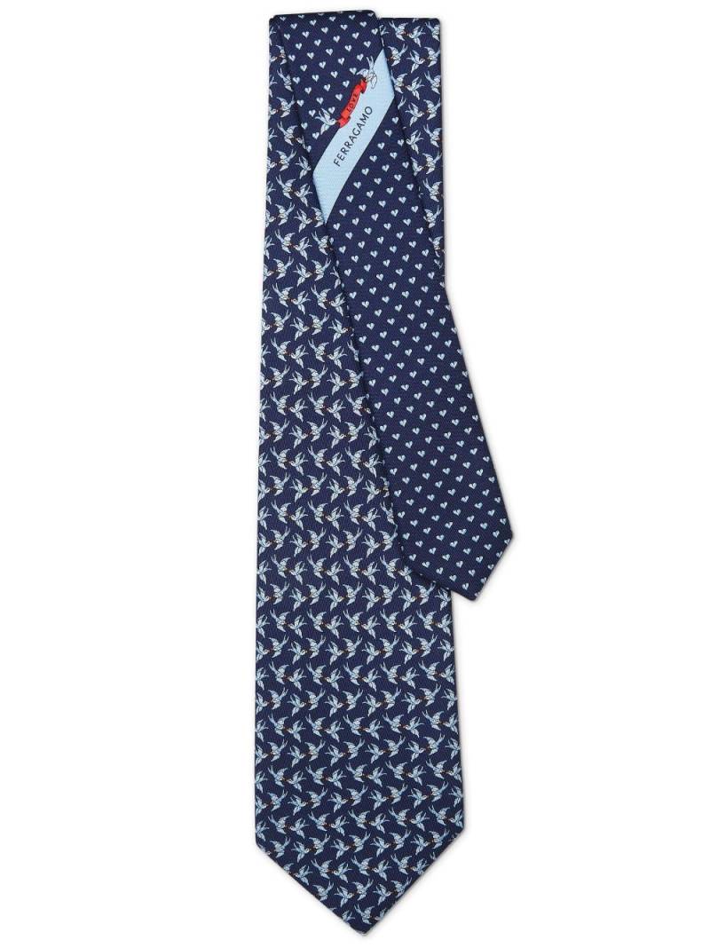 Ferragamo Sparrow-print silk tie - Blue von Ferragamo