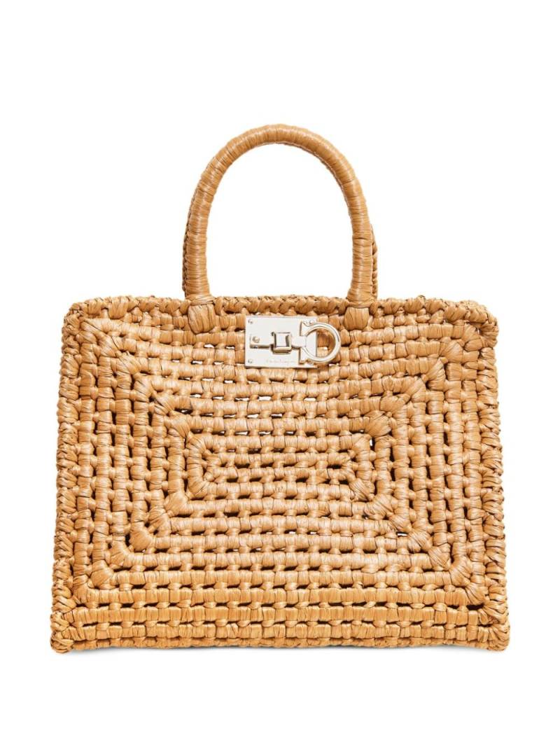 Ferragamo Studio Box raffia tote bag - Neutrals von Ferragamo