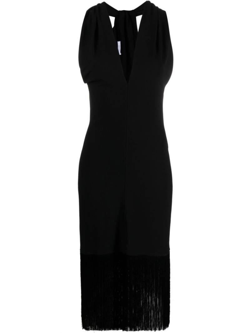 Ferragamo V-neck fringed midi dress - Black von Ferragamo