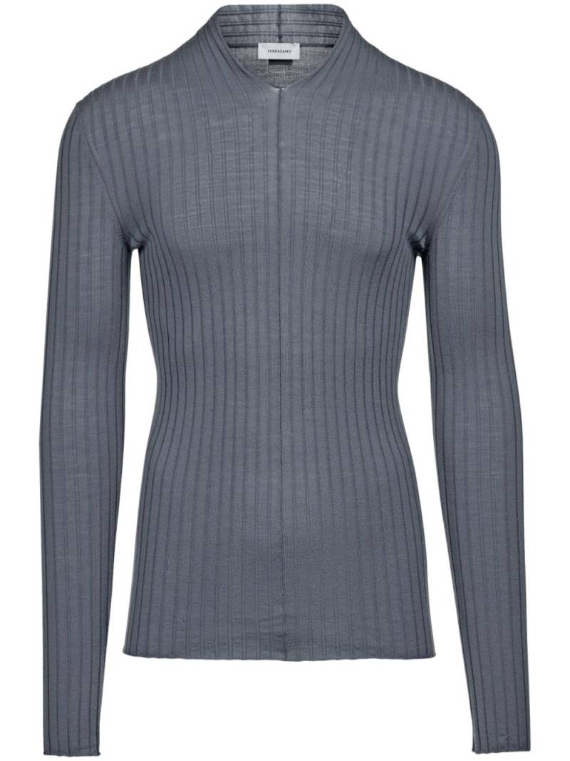 Ferragamo V-neck ribbed-knit jumper - Grey von Ferragamo