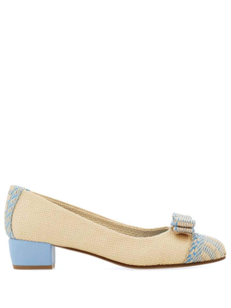 Ferragamo Vara 30mm raffia pumps - Neutrals von Ferragamo