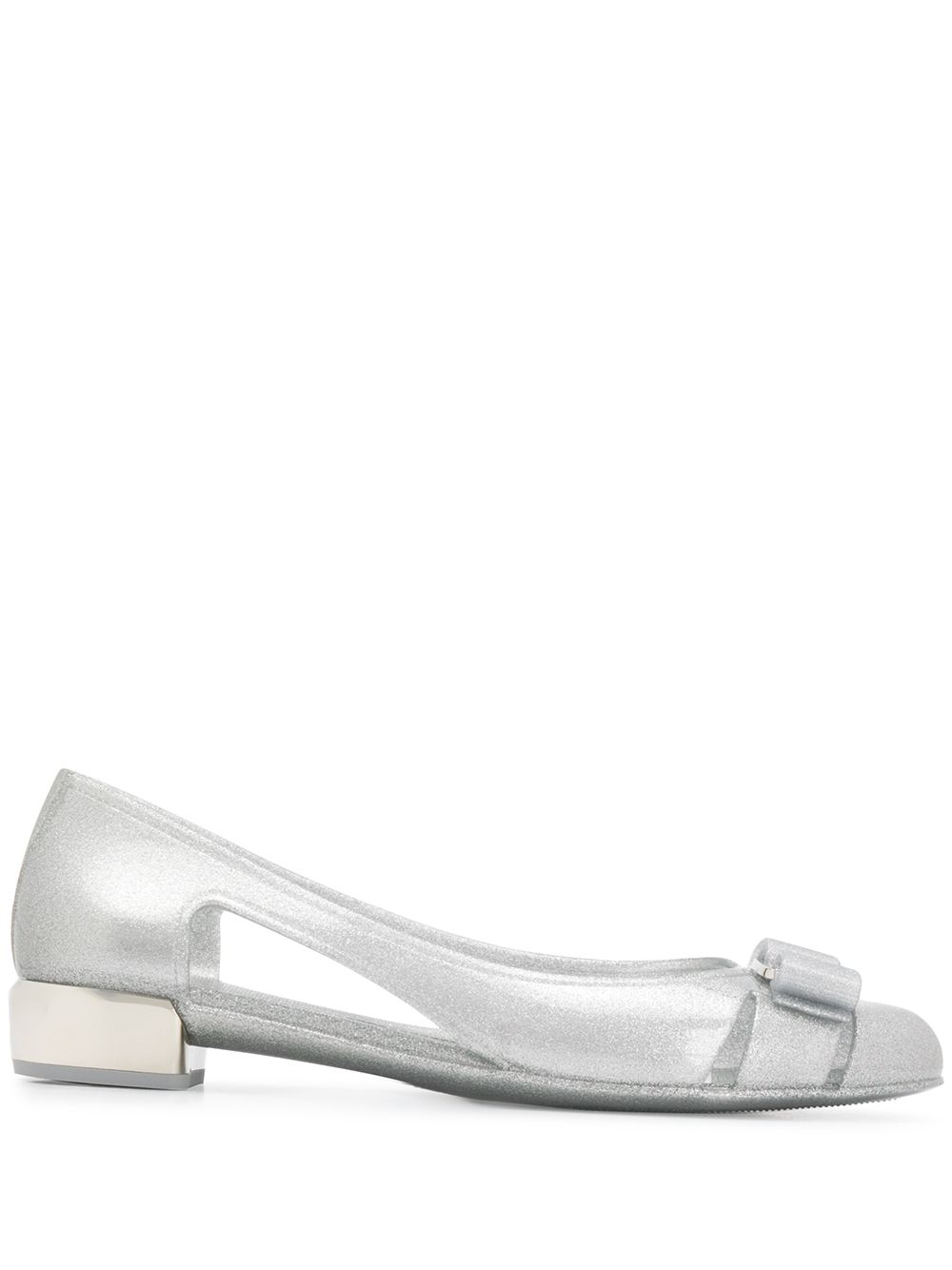 Ferragamo bow-detail glitter flat pumps - Silver von Ferragamo