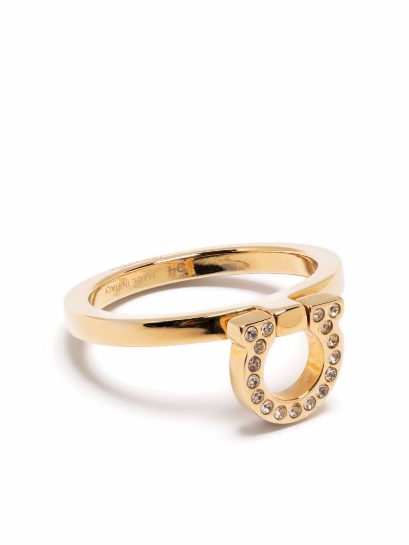 Ferragamo crystal-embellished logo ring - Gold von Ferragamo