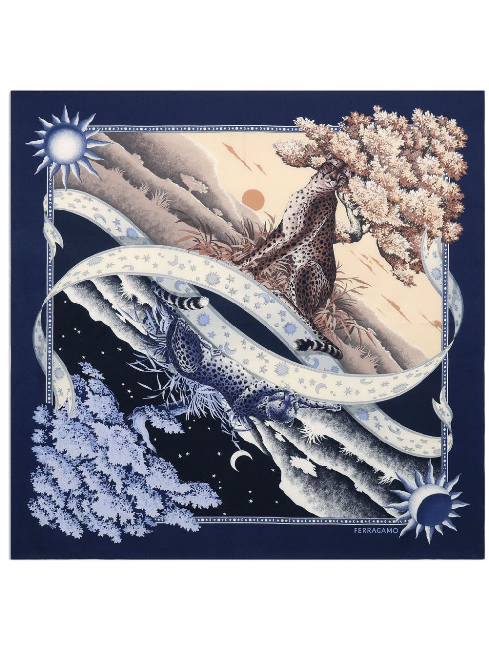 Ferragamo day & night print silk scarf - Blue von Ferragamo