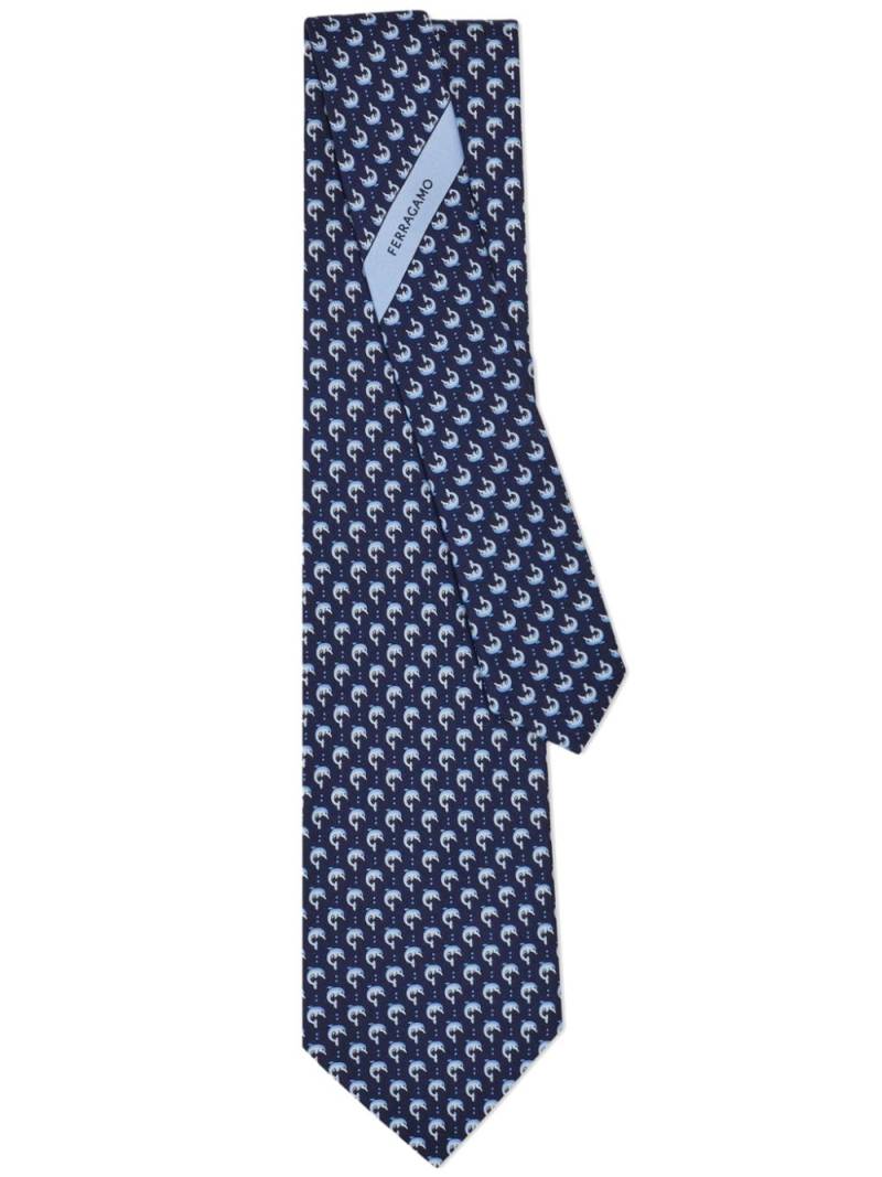 Ferragamo dolphin-print silk tie - Blue von Ferragamo