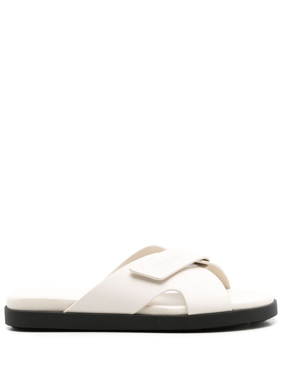 Ferragamo embossed-logo crossover-strap sandals - White von Ferragamo