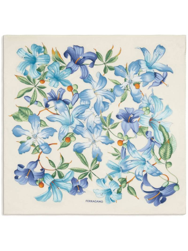 Ferragamo floral-print silk scarf - White von Ferragamo