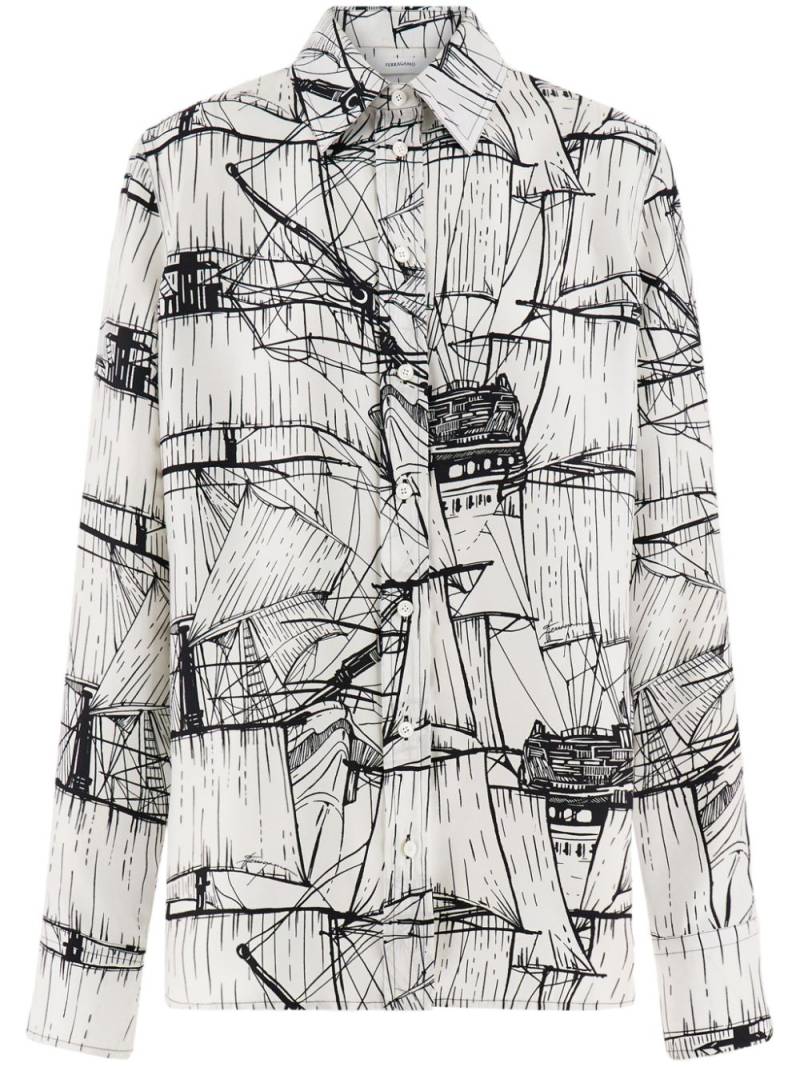 Ferragamo graphic-print silk shirt - White von Ferragamo