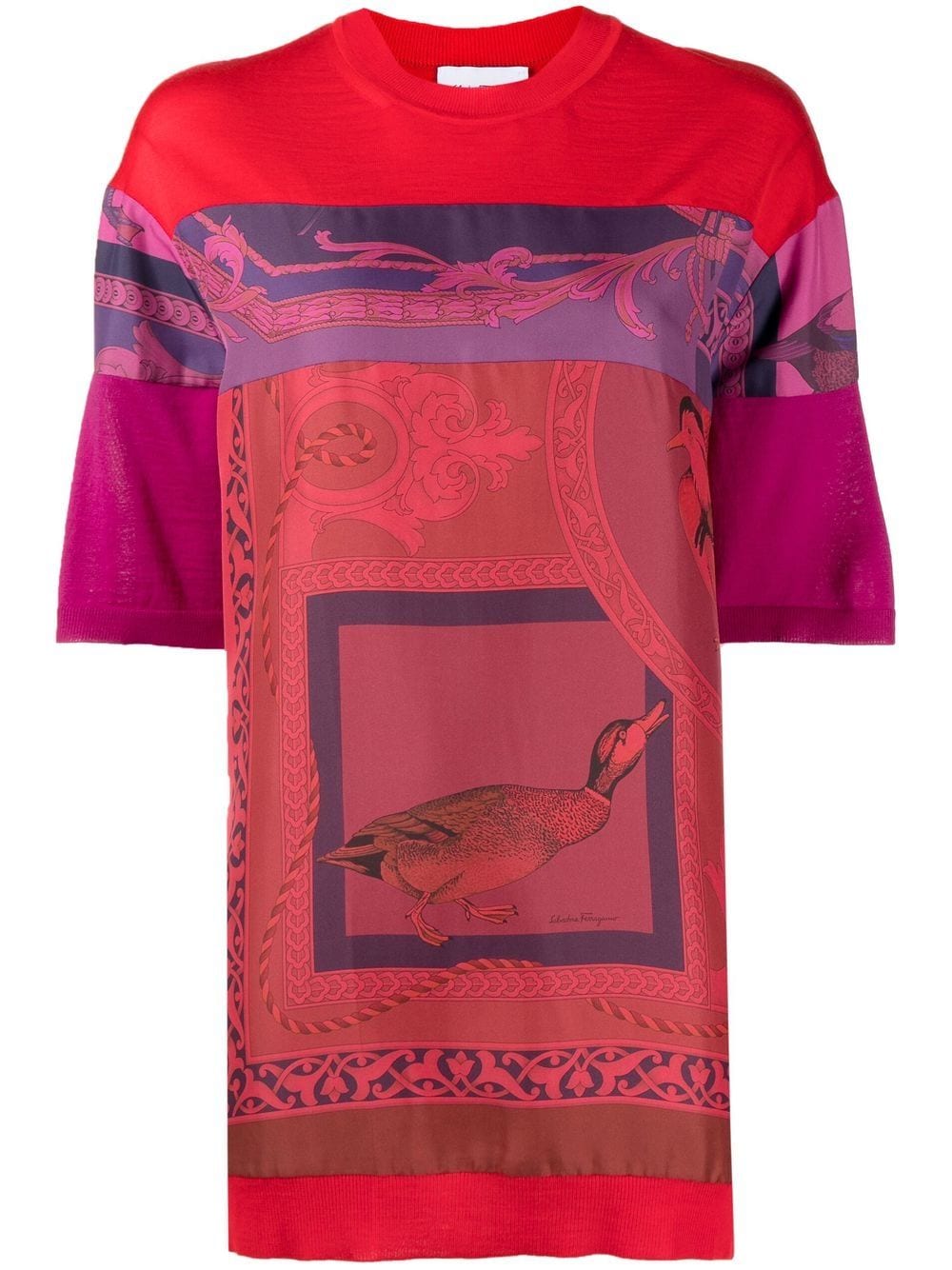 Ferragamo heritage-print long T-shirt - Red von Ferragamo