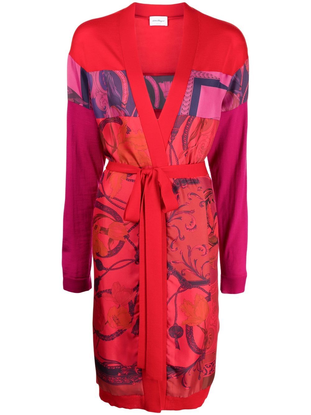 Ferragamo heritage-print long belted cardigan - Red von Ferragamo