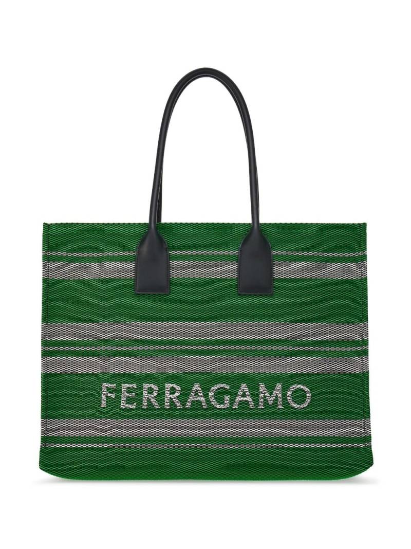 Ferragamo large jacquard striped tote bag - Green von Ferragamo