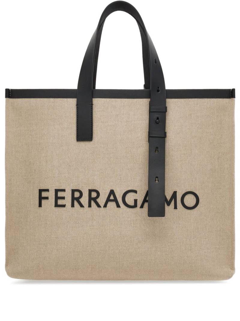 Ferragamo logo-embossed leather tote bag - Neutrals von Ferragamo