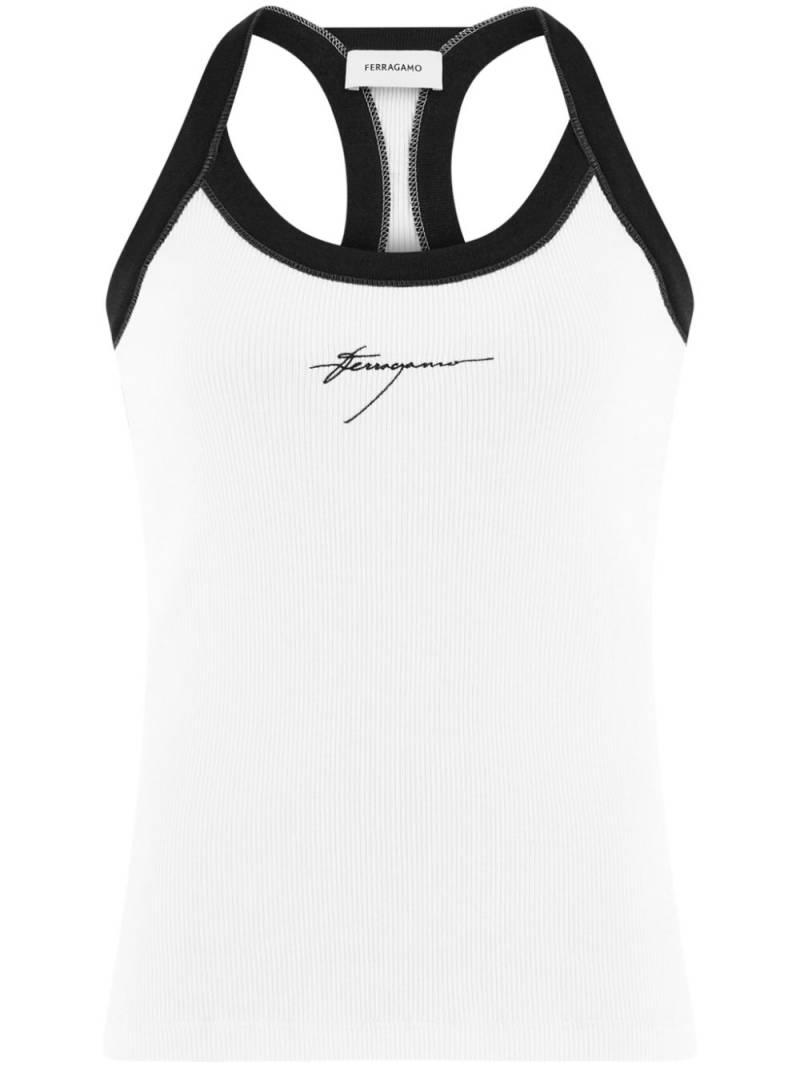 Ferragamo logo-embroidered cotton tank top - White von Ferragamo