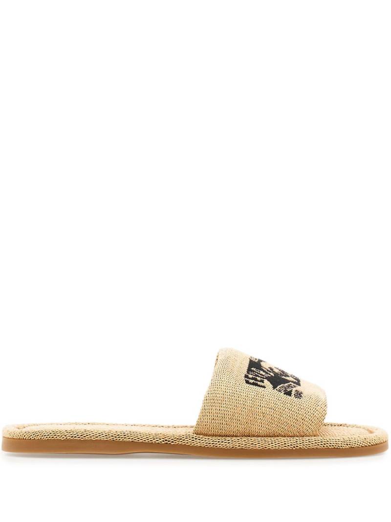 Ferragamo logo-embroidered raffia slides - Neutrals von Ferragamo