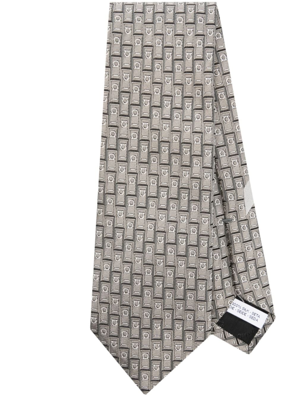 Ferragamo logo-embroidered silk tie - Neutrals von Ferragamo