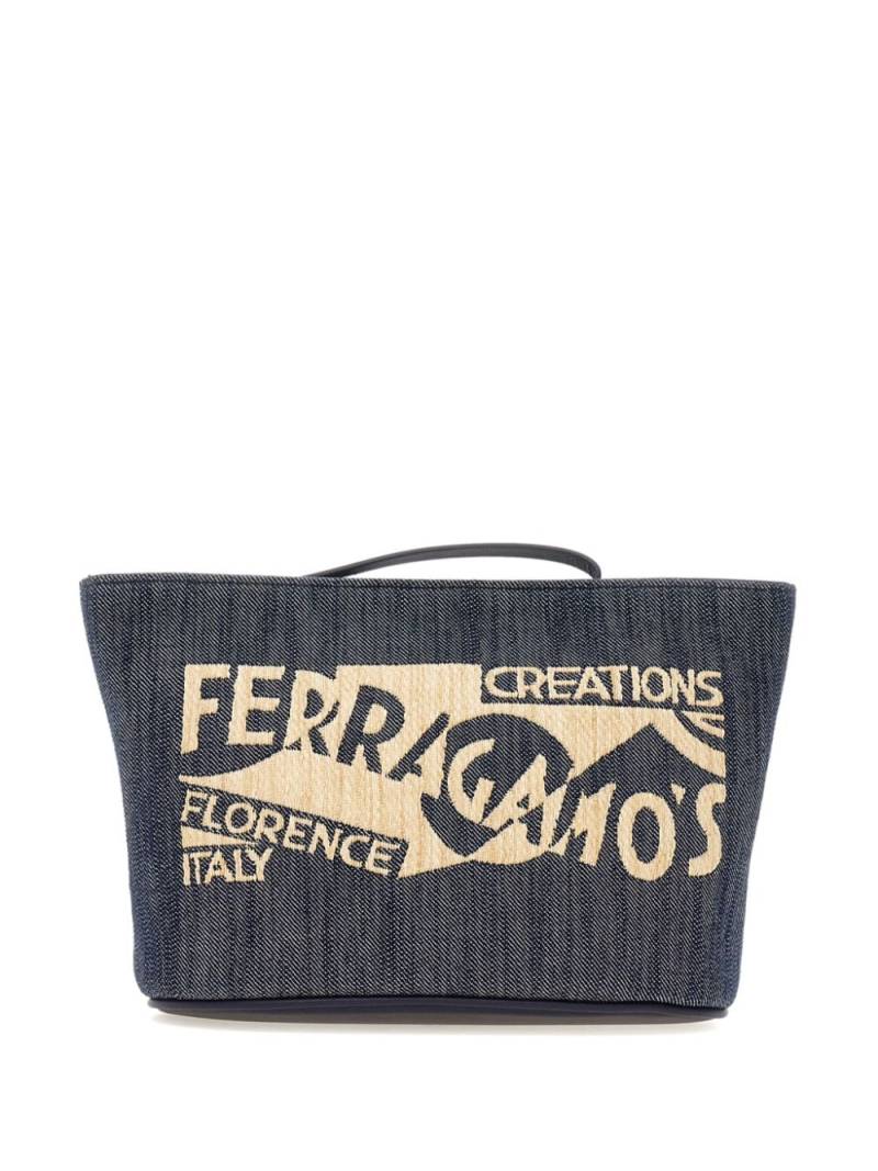 Ferragamo logo-print denim make up bag - Blue von Ferragamo