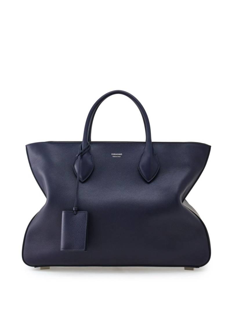 Ferragamo logo-stamp leather tote bag - Blue von Ferragamo