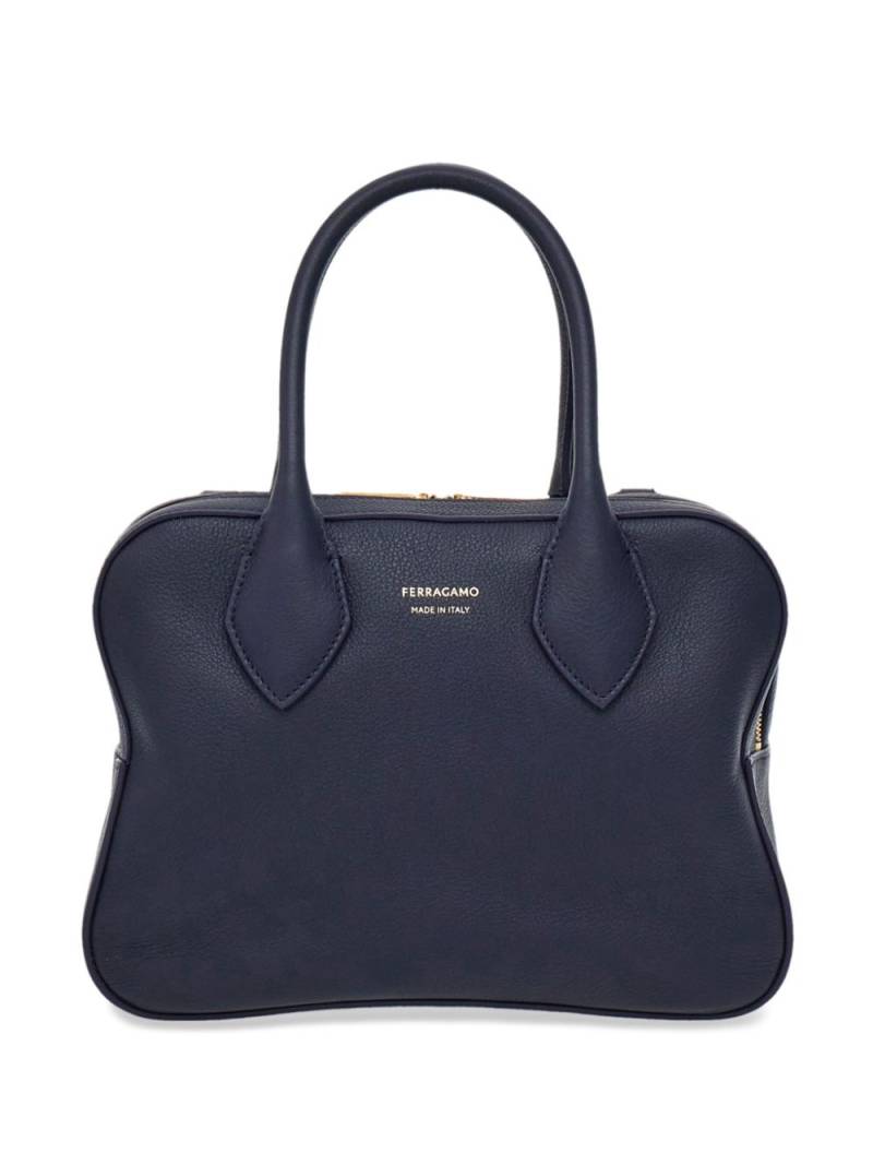 Ferragamo logo-stamp leather tote bag - Blue von Ferragamo