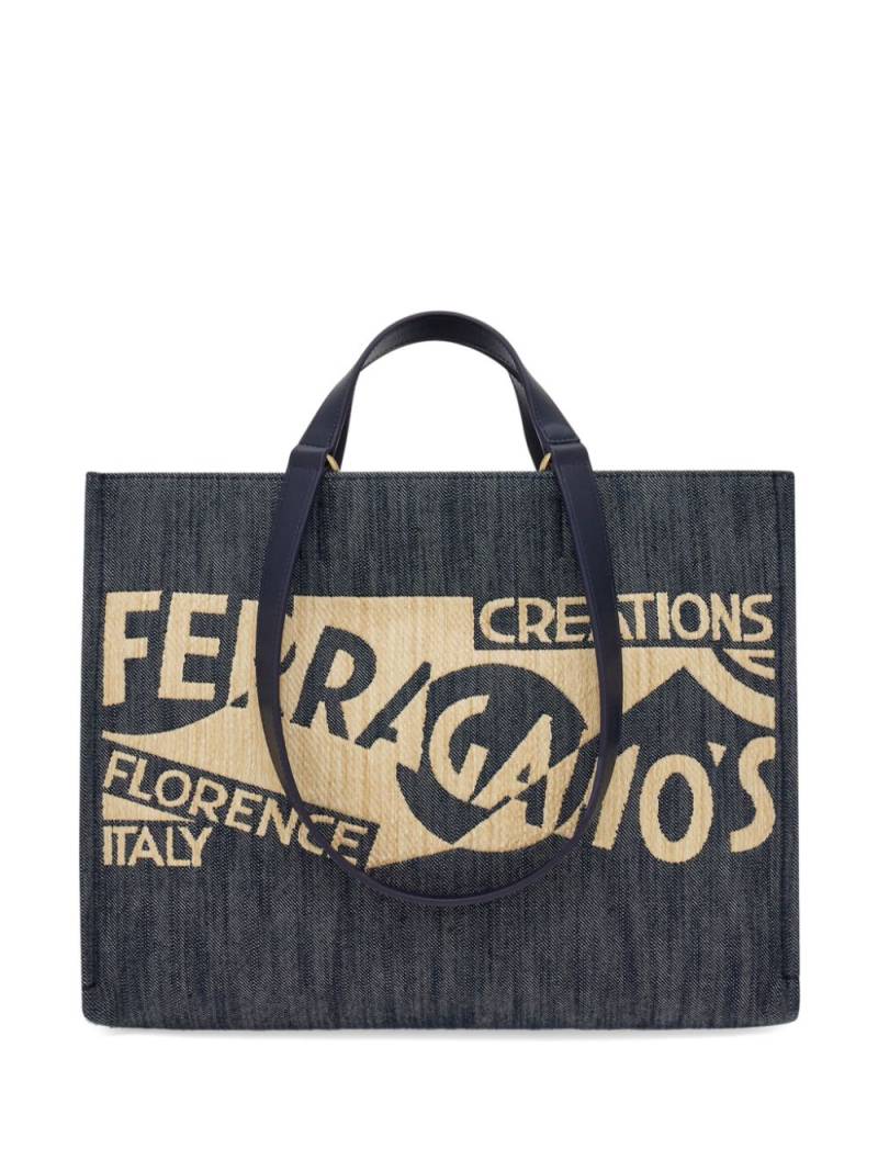 Ferragamo medium Venna logo-embroidered tote bag - Blue von Ferragamo