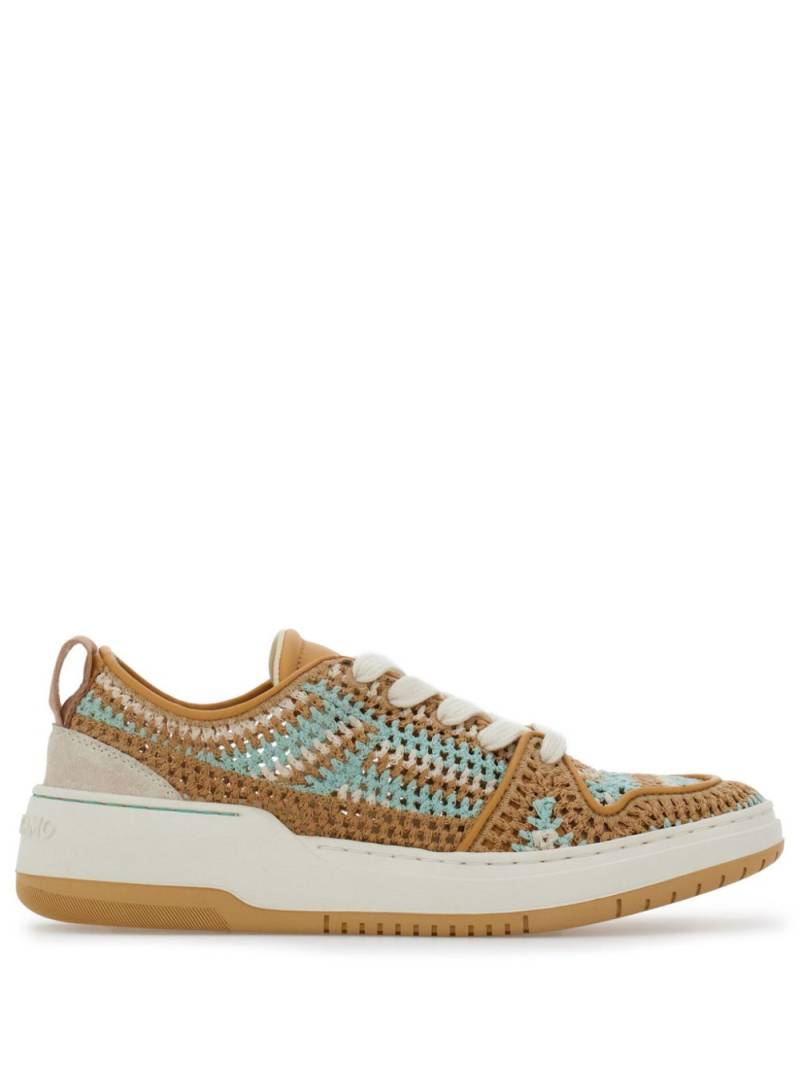 Ferragamo panelled macramé-detail sneakers - Brown von Ferragamo