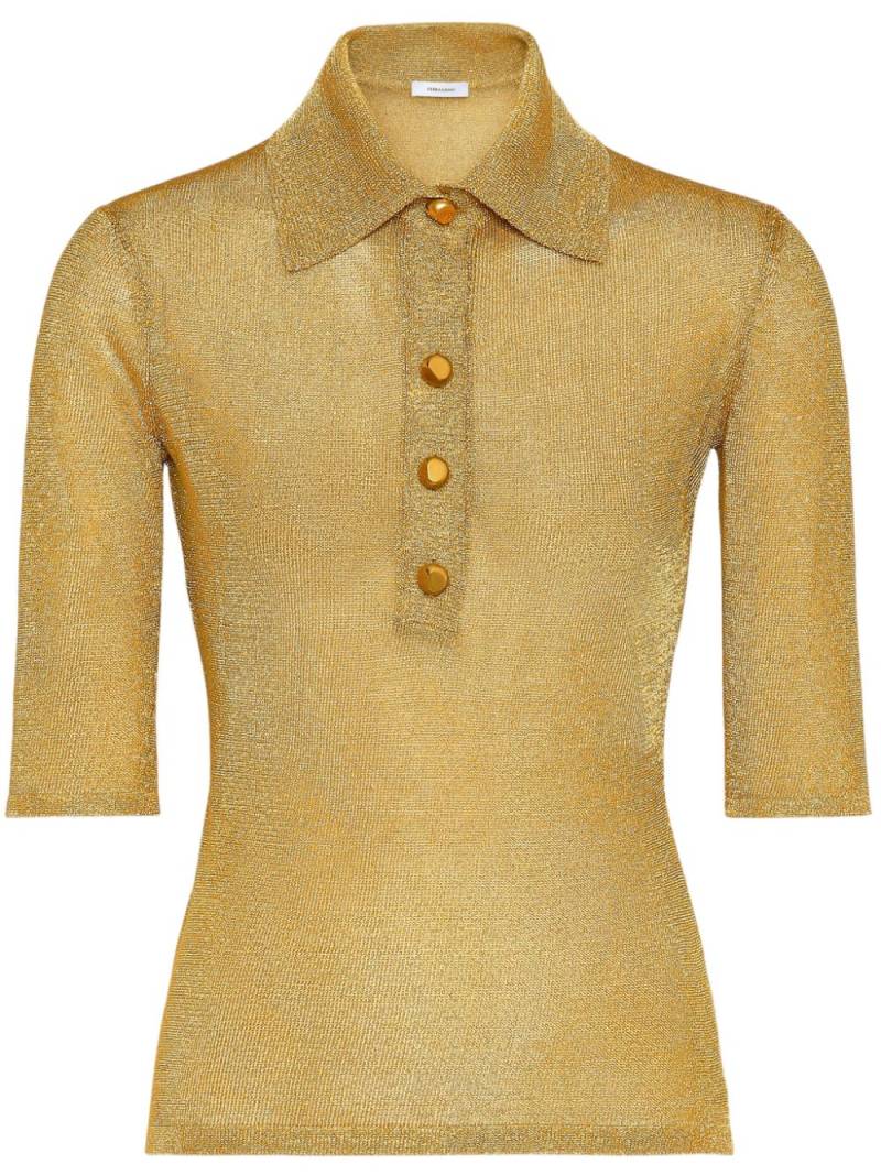 Ferragamo straight-point collar cotton-blend top - Gold von Ferragamo