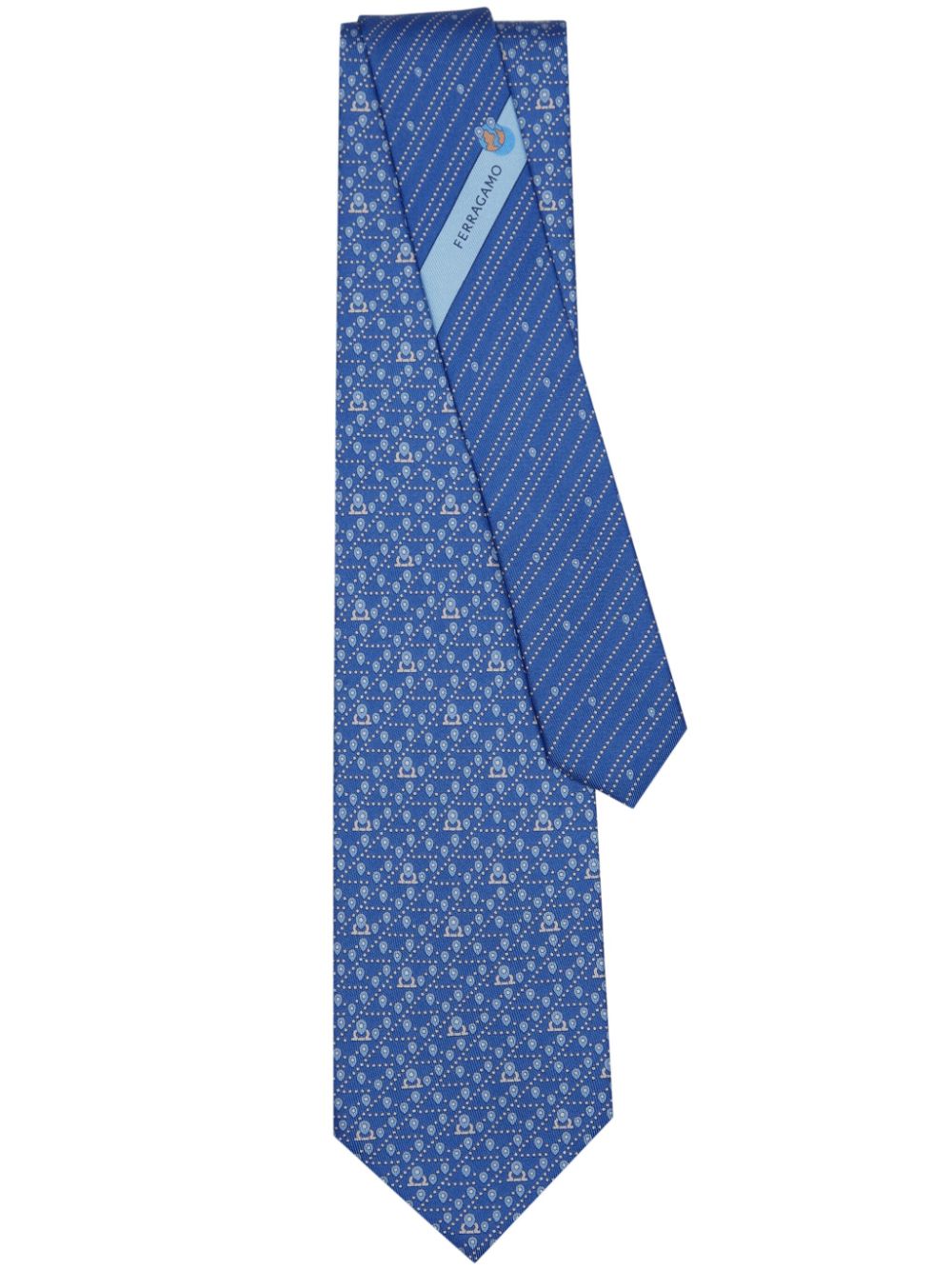 Ferragamo tag-print silk tie - Blue von Ferragamo