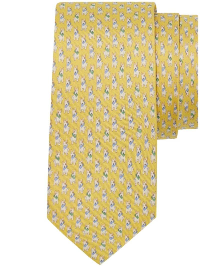 Ferragamo terrier-print silk tie - Yellow von Ferragamo