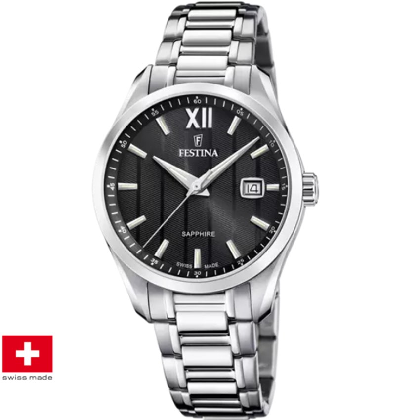 Black Friday Festina F20026/4 Swiss Made Acero Klassik Herrenuhr von Festina