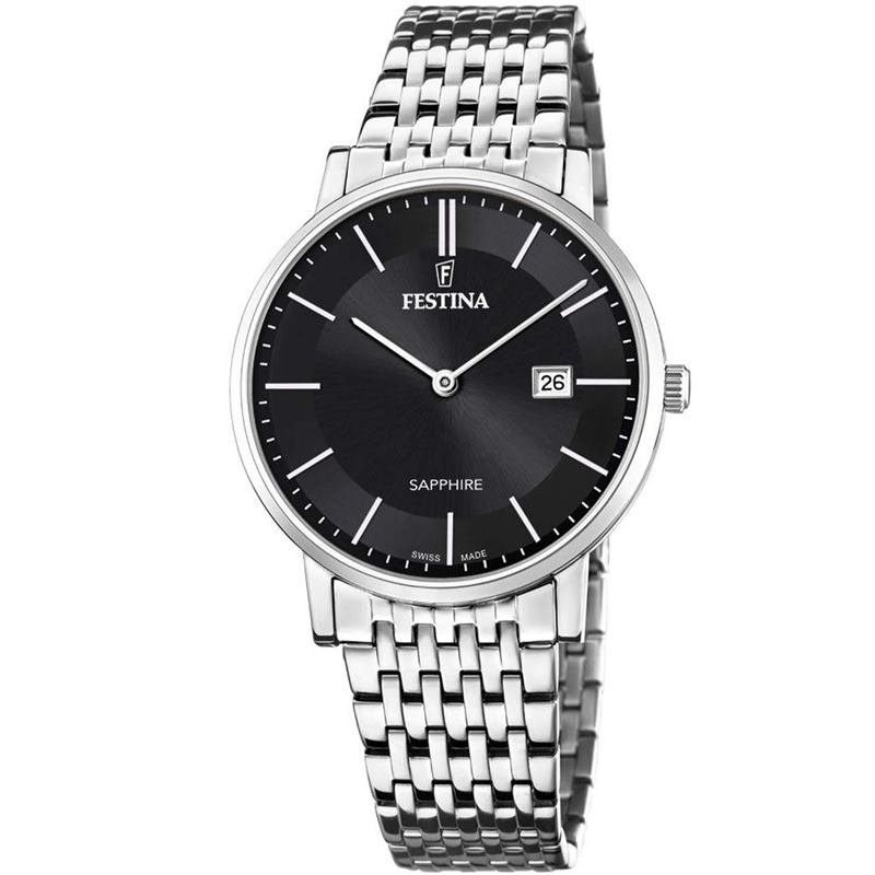 Black Friday Festina Swiss Made F20018/3 Sapphire, schwarzfarbene Herrenuhr von Festina