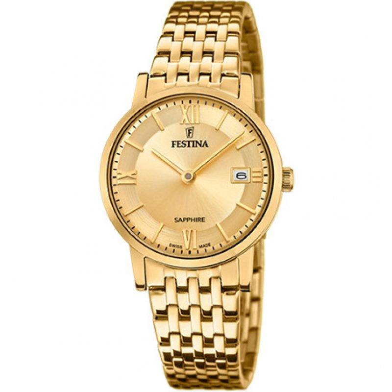 Black Friday Festina Swiss Made F20021/2 Sapphire Champagne Damenuhr von Festina