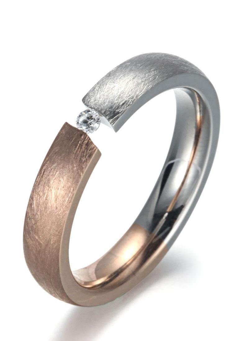 Firetti Fingerring »Schmuck Geschenk, 4,0 mm, Matt-Glanzoptik, bicolor«, mit Zirkonia von Firetti