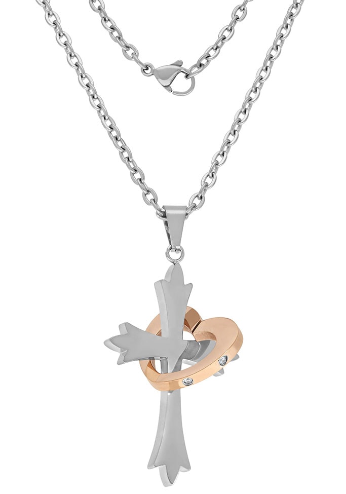 Firetti Kette mit Anhänger »Halskette Schmuck Geschenk, Kreuz & Herz "LIEBE" Partnerschmuck«, mit Zirkonia (synth.) von Firetti