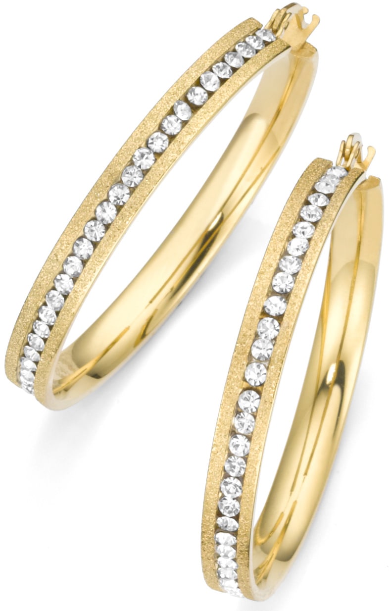 Firetti Paar Creolen »Schmuck Geschenk, goldfarben, strukturiert«, mit Zirkonia (synth.) Firetti Paar Creolen »Schmuck Geschenk, goldfarben, strukturiert«, mit Zirkonia (synth.) von Firetti