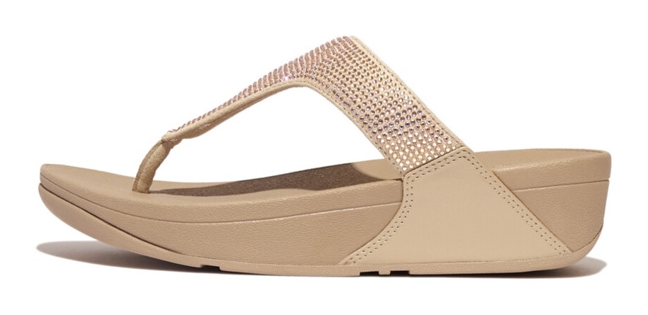 Fitflop Dianette »LULU CRYSTAL EMBELLISHED TOE-POST SANDALS - HOTFIX«, Keilabsatz, Sommerschuh, Zehentrenner mit weichem Zehensteg von FitFlop