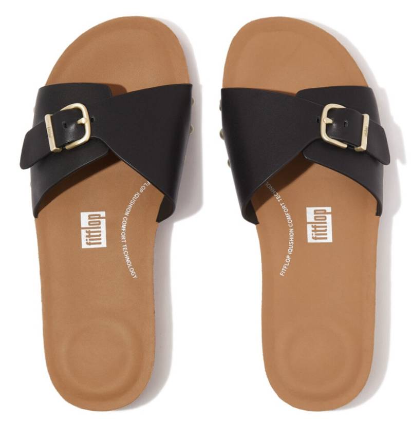 Fitflop Pantolette »IQUSHION ADJUSTABLE BUCKLE LEATHER SLIDES«, Sommerschuh, Schlappen mit verstellbarer Bandage von FitFlop