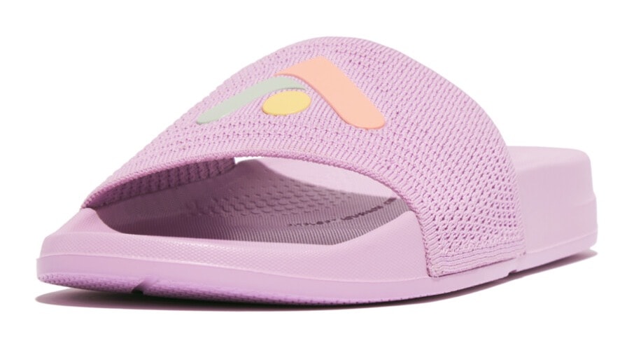 Fitflop Pantolette »IQUSHION ARROW KNIT SLIDES«, Keilabsatz, Sommerschuh, Schlappen mit Logo auf der Bandage von FitFlop