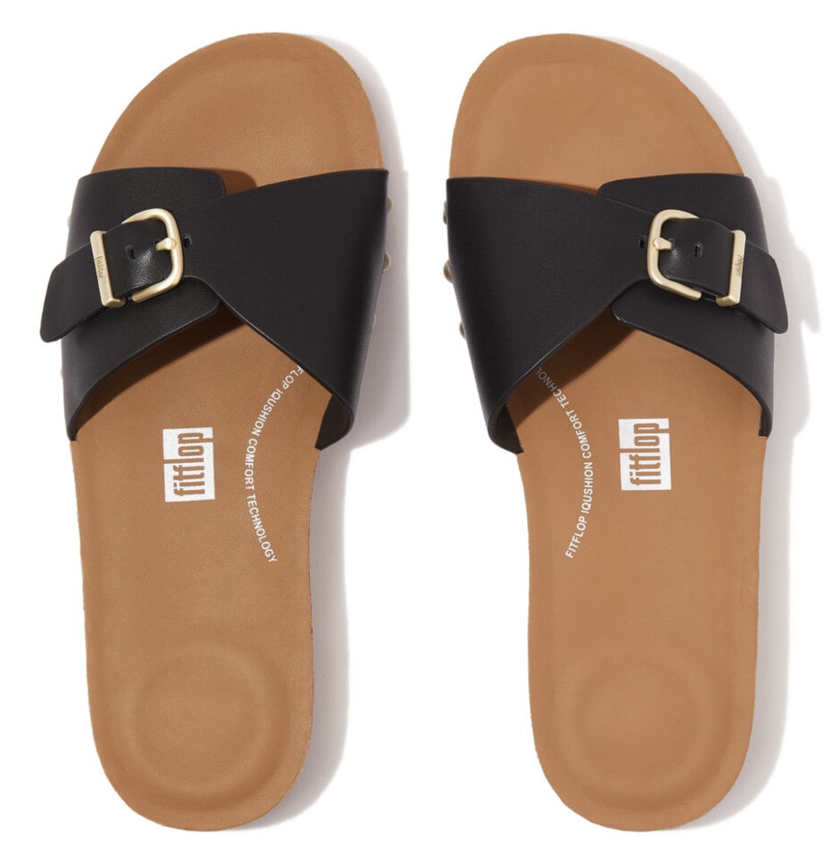 Fitflop Pantolette »IQUSHION ADJUSTABLE BUCKLE LEATHER SLIDES«, Sommerschuh, Schlappen mit verstellbarer Bandage von Fitflop