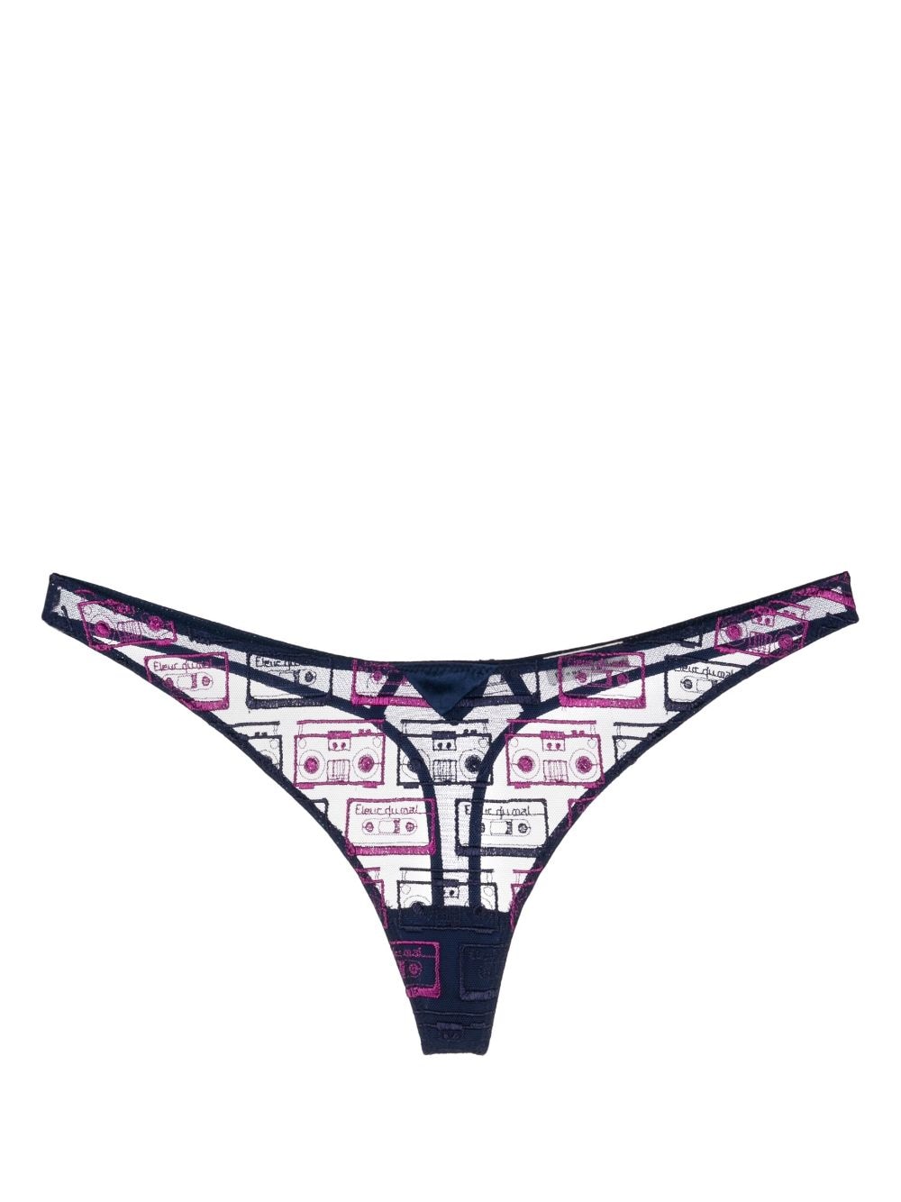 Fleur Du Mal Boombox embroidered-motif thong - Blue von Fleur Du Mal