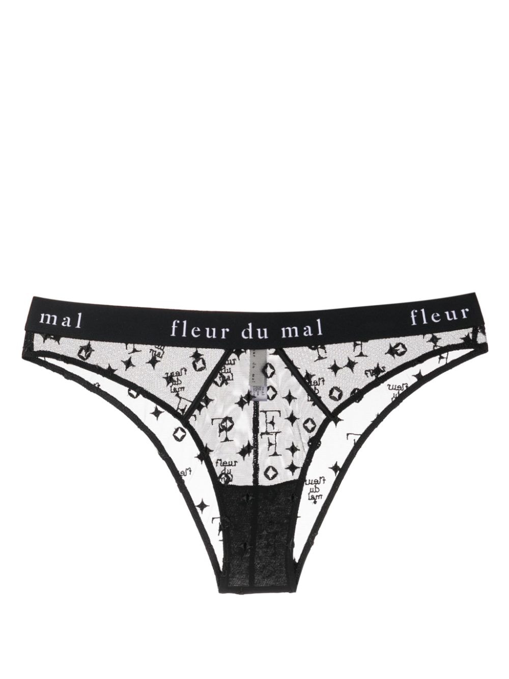 Fleur Du Mal Cheeky monogram-embroidered sheer briefs - Black von Fleur Du Mal