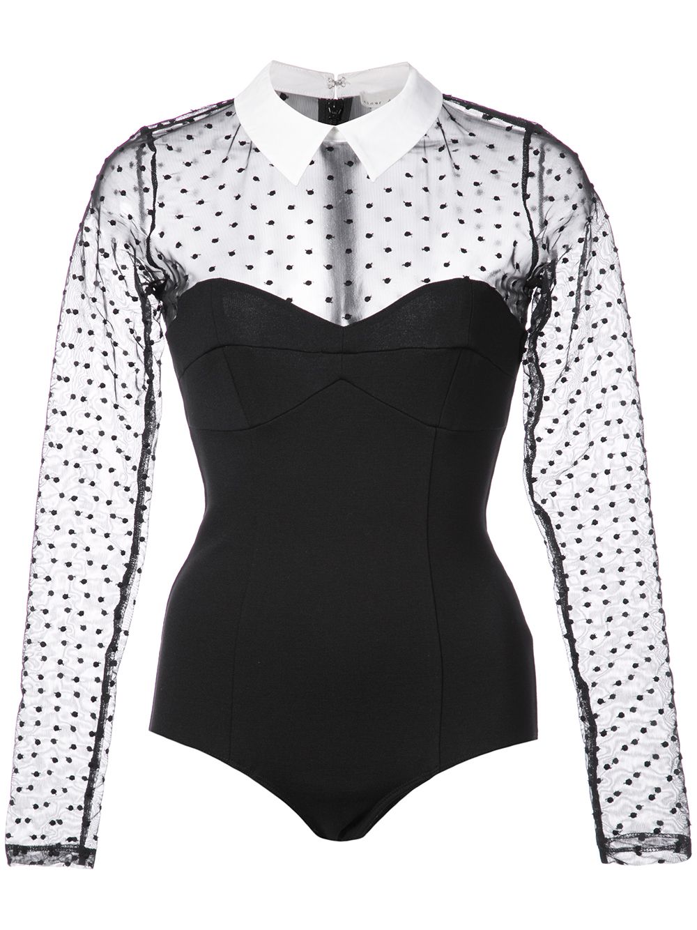 Fleur Du Mal Dotted Tulle collared bodysuit - Black von Fleur Du Mal