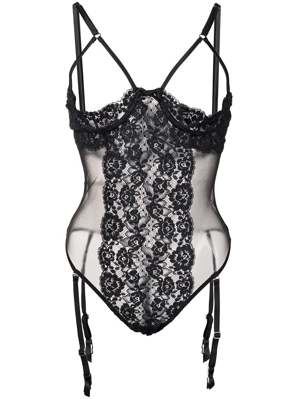 Fleur Du Mal Foxy lace peekaboo garter bodysuit - Black von Fleur Du Mal