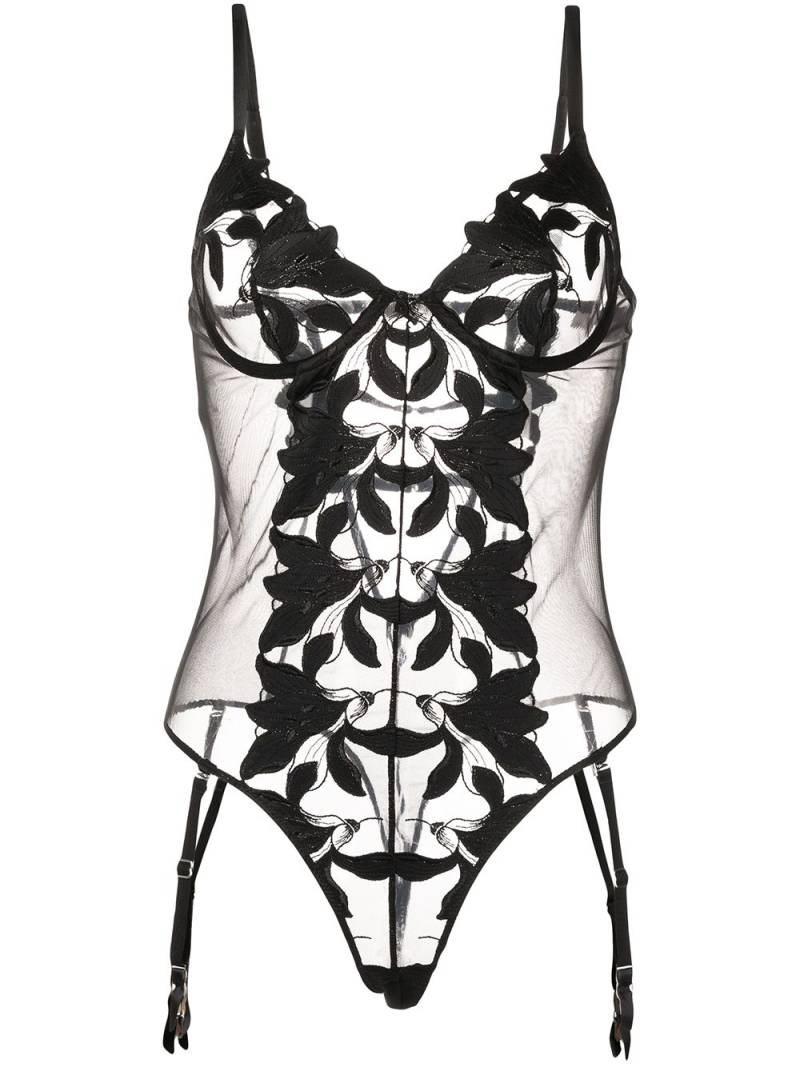 Fleur Du Mal Lily embroidered cupped bodysuit - Black von Fleur Du Mal